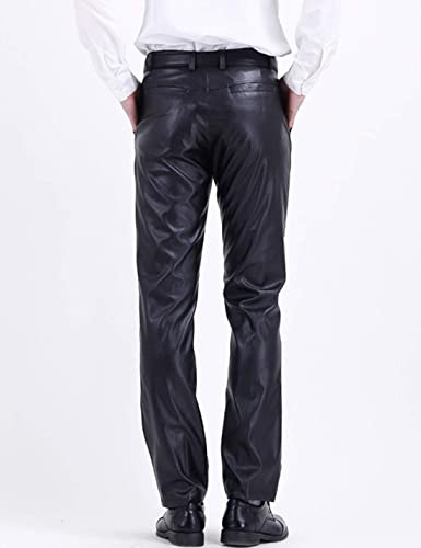 Yeokou Mens Business Casual High Waist Straight Leg PU Faux Leather Biker Pants4