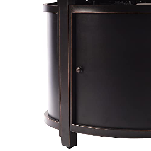 Image of Aluminum 57,0000 BTU 44 in. Round Propane Black Fire Pit Table with Fire Beads, Lid, Propane Tank Cover and Table Fabric Covers in Copper Finish
