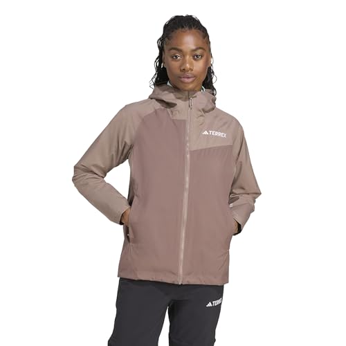 adidas Women's Terrex Multi 2-Layer Rain.RDY Hiking Jacket, Earth Strata/Trace Brown, Medium