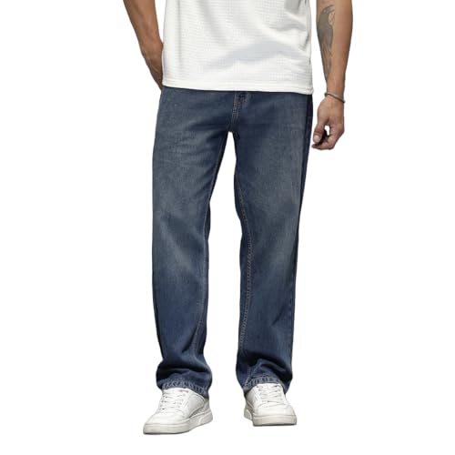 Image of WROGN Men's 100% Cotton Jeans | Solid | Baggy Fit