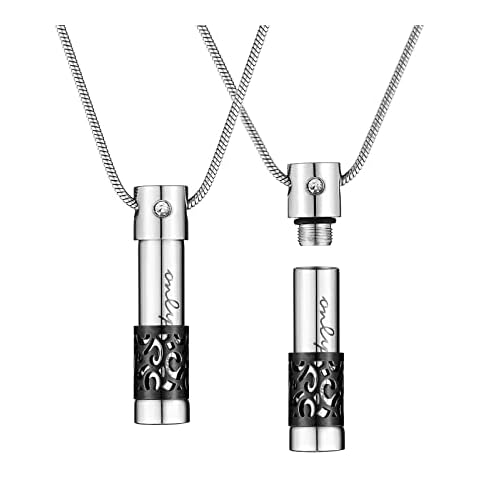 STWTR Cremation Jewelry Cylindrical Pendant Necklace, used for female ashes, men's flower souvenir commemorative jewelry, used for human pet urn pendant, Stainless Steel, No Gemstone Cover