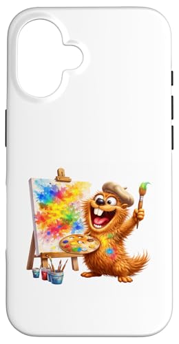 Carcasa para iPhone 16 Feliz Pintor Dibujos Animados Arte Mascota 🔥