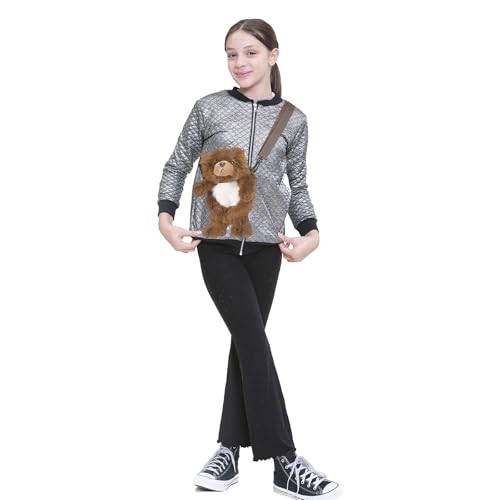 Bolso cruzado para niñas y adolescentes con oso 3D y funda de móvil 2