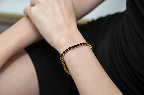 Yellow Gold Flashed Sterling Silver 4Mm Synthetic Ruby Round-Cut Tennis Bracelet #TOP3