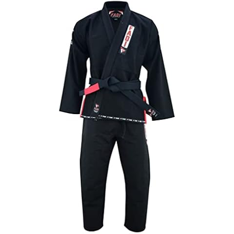 Fadi Sports Excellence Kimono Series Premium BJJ Gi for Men | Jiu Jitsu Gi BJJ Uniform Poly/Cotton Blend | White/Black (Black, A1) Cover