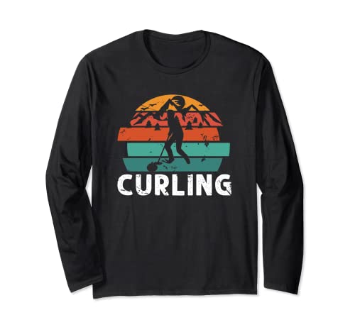 Vintage Curling Player Retro Curling Escoba Piedras Entrenador Equipo Manga Larga