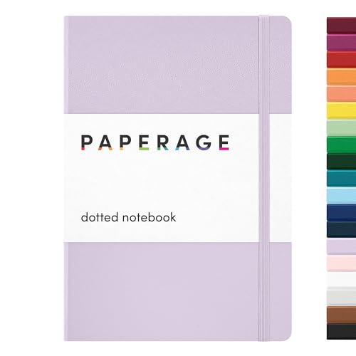 PAPERAGE Dotted Journal Notebook, (Lavender), 160 Pages, Medium 5.6 in x 8 in - 100 GSM Thick Paper – Hardcover Journaling Notebook for Work, School & Bullet Journaling