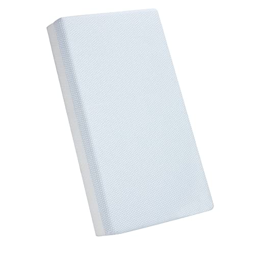 Image of Hush Hutting 5" Memory Foam Crib Mattress, Dual Sided Waterproof Toddler Bed Mattress, Double-Layer Baby Mattresses for Infant and Toddler with Removable Bamboo Mattress Cover - White & Blue