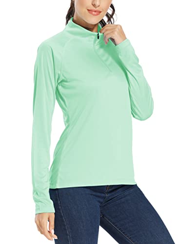Willit Women's Upf 50+ Sun Protection Shirt Spf Long Sleeve Lightweight Half-Zip Golf Outdoor Shirt Quick Dry Rash Guard Light Green M #TOP1