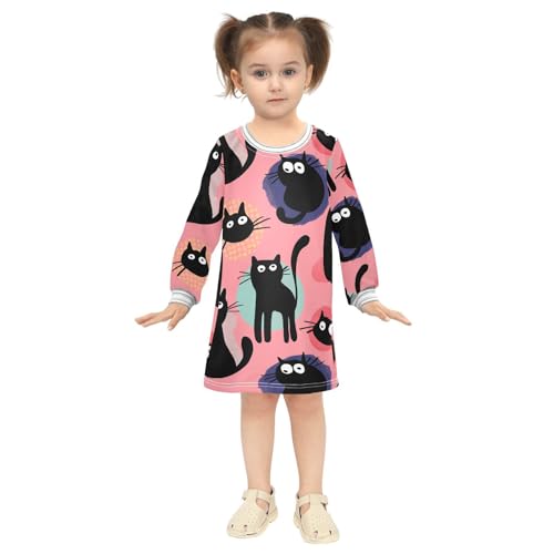 Cute Black Cats Girls Dresses Long Sleeve Sweatshirt Dress for Girls Winter Toddler Casual A Line Dresses Size 2-8T4