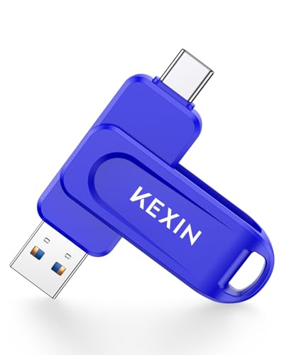 Image of KEXIN Dual 128GB USB 3.0 Flash Drive Pen Drive 110MB /s Swivel USB-A & Type-C Memory Stick for Smartphone Tablet iPhone 15 /16 /17 Car Game Console, Blue