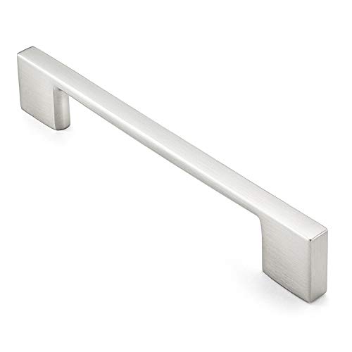 Cauldham 10 Pack Solid Kitchen Cabinet Pulls Handles (5" Hole Centers) - Modern Thin Profile Drawer/Door Hardware - Style M255 - Satin Nickel #TOP11