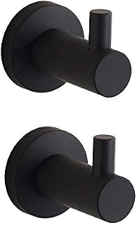 CASEWIND Black Towel Hook, Bathroom Wall Hooks, 2 Pack Coat Hooks for Robe Matt SUS 304 Stainless Steel Wall Mounted