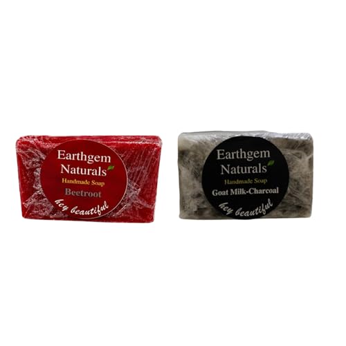 Image of EARTHGEM Beetroot and Goat Milk Charcoal Soap Combo Glow Detox Deep Cleansing Bathing Bars Smooth Healthy Skin Care Routine | 100 Each