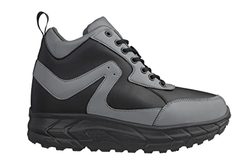 CALTO Men's Invisible Height Increasing Elevator Shoes - Black/Grey Lace-up High-Top Hiking Style Sneaker Boots - 4 Inches Taller - S22771 - Size 8 D(M) US2
