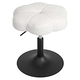 ELUCHANG Tabouret de Coiffeuse, Chaise de Maquillage, Blanc Sherpa Tabouret en Forme de Pétale pour Chambre à Coucher, Salon, Bureau à Domicile, 360° Pivotant & Réglable en Hauteur