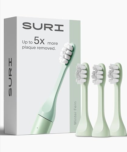 Image of SURI Recyclable Plant-Based, Electric Toothbrush Heads - Long Lasting Replacement Heads | Compatible Only Sonic Electric Toothbrush - Winter Fern, Pack of 3