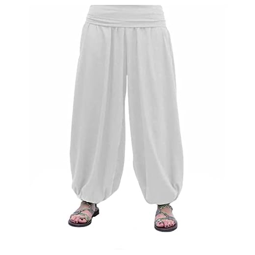 SAVARI | Pantalón Bombacho con Bolsillos | Modelo Aladin | Pantalones Harem | Estilo Oriental, Ancho, Largo y Cómodo | Ideal para Yoga | Blanco | XL