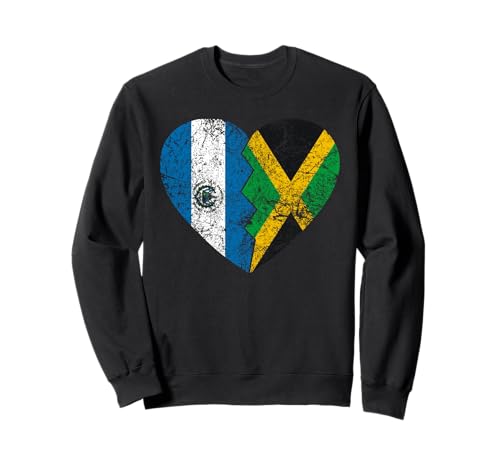 Corazón Banderas Salvadoreñas Jamaicanas | El Salvador Jamaica Roots Sudadera