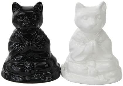 Set Of 1 Buddha Cats Ceramic Magnetic Salt Pepper Shakers