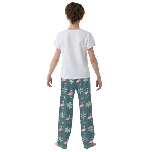 Flamingo Snowflake Boys Long Pants Soft Trousers Elastic Waist Kids Lounge Bottoms with Pockets S-XL3
