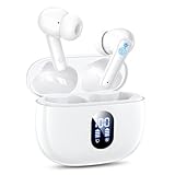 Wireless Earbuds, Bluetooth Ear Buds with Big Bass Stereo Sound, 48 Hours Playtime, Lightweight in-Ear Fit Earphones, IPX7, Hands-Free Calls with AI for iPhone, Android, Pad, Sports, Workout White