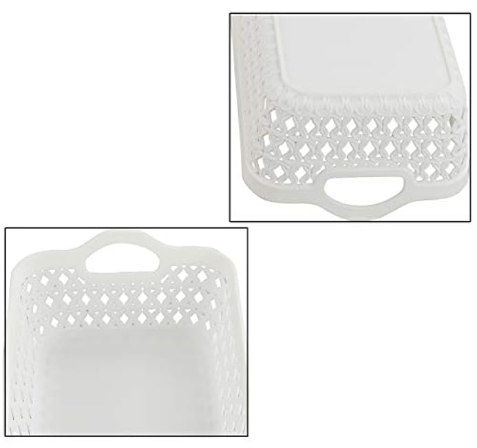 12-Pack White Plastic Woven Storage Basket Tray with Handle (Mini)