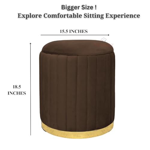 Image of Round Velvet Luxurious Storage Ottoman, Pouf with Storage Vanity Stool Chair,Upholstered Foot Rest Stool with Gold Strip Base for Living Room or Bedroom (Coffee., Large-40Dx40Wx46H)