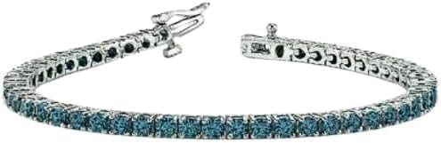 Pretty Jewels08 7Ct Round Lab Created Blue Diamond Tennis Bracelet, 14K White Gold Finish, Sterling Silver 925, for Women