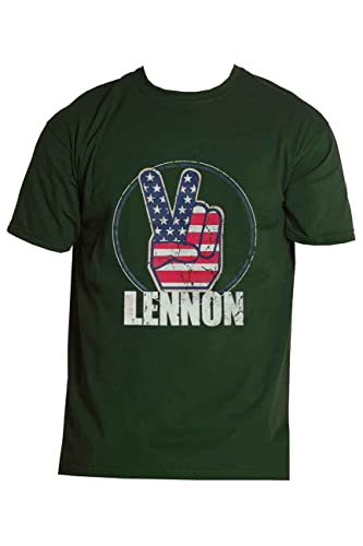 John Lennon T Shirt Peace Fingers Us Flag Logo Nouveau Officiel Unisex Vert - Les Beatles, Paul McCartney, John Lennon, RIngo Starr, George Harrison John Lennon T Shirt Peace Fingers Us Flag Logo Nouveau Officiel Unisex Vert – Image 5