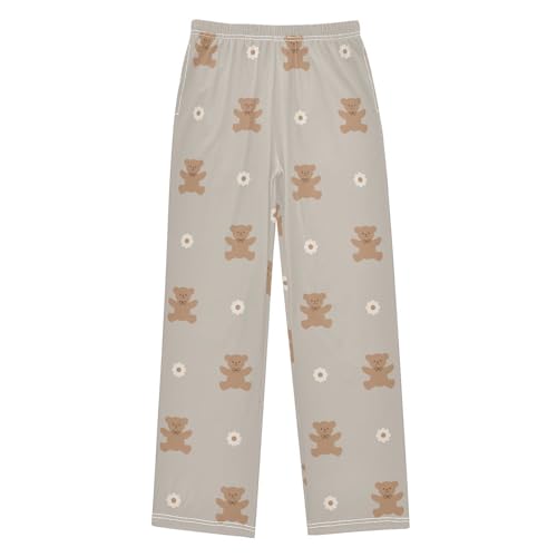 Boys' Pants Brown Bear White Daisy Long Bottoms Jogger Pants Elastic Waist Trousers with Pockets S-XL
