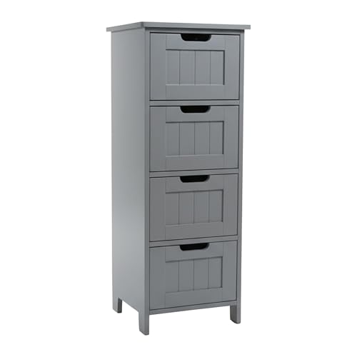 Relaxdays Armario de baño Compacto con 4 cajones, MDF, 82x30x30 cm, Gris, Auxiliar para Cocina y baño