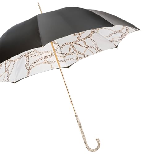 Parapluie noir double tissu Pasotti imprimé chaînes mode