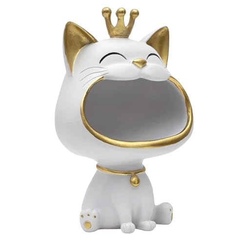 HOME DECO FACTORY - HD0157 Statue de Chat Blanc Vide Poche, Objet Déco Élégant et Pratique, Finition Moderne, Organisation Petits Objets, Taille Unique,...