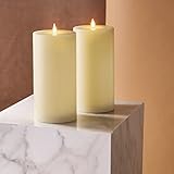 LampLust Realistic Flameless Candles 4x8 - Battery Operated, Ivory Real Wax, 3D Flickering Flame wit