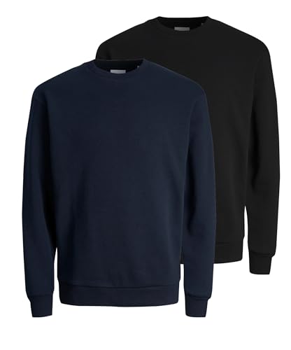 JACK & JONES Herren JJEBRADLEY Sweat Crew 2erPack Langarm Sweater, Black/Navy Blazer, S 1
