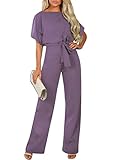 ★Feature: Fledermaus-Kurzarm, Rundhalsausschnitt, Schlüsselloch hinten, Taillengürtel, Loose Fit, Jumpsuit mit langen Beinen und langen Hosen, Mode und süß für moderne Damen