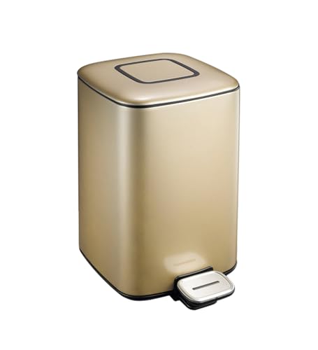 Image of Obsessions EKO Soft-Close Bathroom Trash Can - 6L Stainless Steel Pedal Bin with Lid & Liner, Elegant Champagne Gold Waste Basket for Home & Kitchen