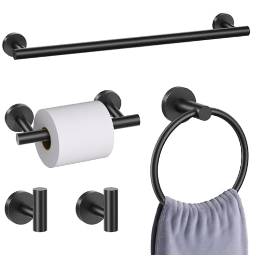 5 Pieces Matte Black Bathroom Hardware Accessories Set, Bathroom 23.6