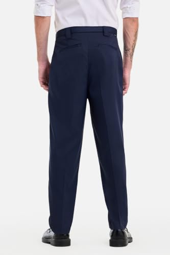 Image of SNITCH Men Trousers Formal Wear | Relaxed Fit Straight Leg Pleated Front & Turned-up Hem Design | Polyester Blend Medium-Stretch Fabric for Office Meetings & Daily Professional Use