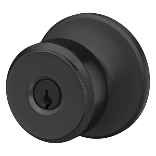 Image of Schlage F51A BWE 622 COH Bowery Door Knob with Cohen Trim, Keyed Entry Lock, Matte Black