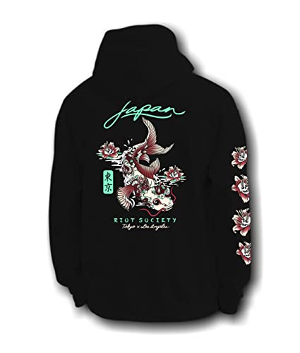 Riot Society Japan Koi Tattoo Mens Hoodie - Black, Large