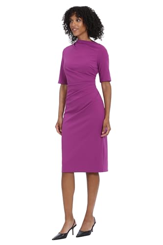Image of Maggy London Women's Maggy London Women's Dresses Side Pleat Dress with Asymmetric Neck and Elbow Sleeves