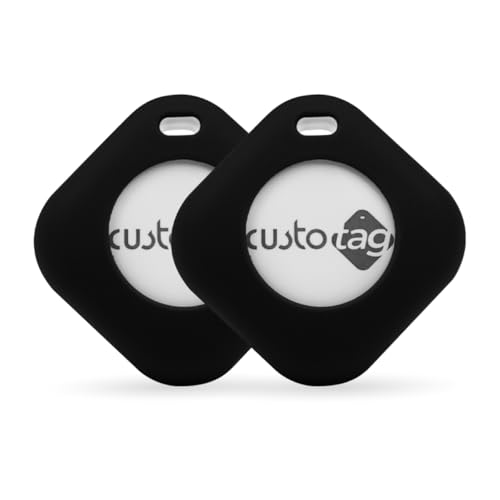 Image of CustoTag Item Finder for iOS 2 Pack | Compatible with Find My | Loud 90dB Alert | Item Sharing | 1 Year Battery | Free Case | Locate Keys, Luggage, Pets, Valuables | No SIM Needed (Black)