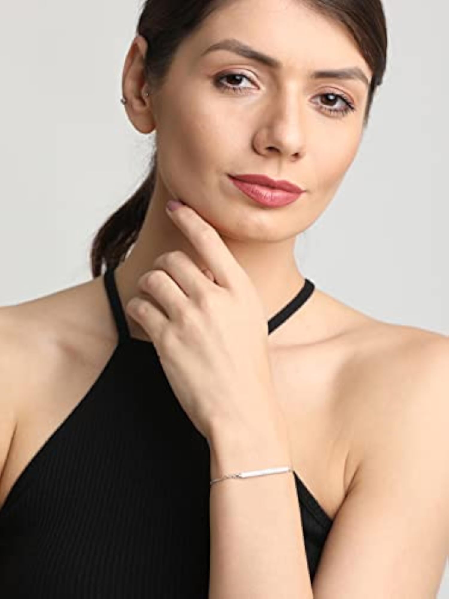 Women's 925 Sterling Silver Adjustable Bar Bracelet, Platinum Plated