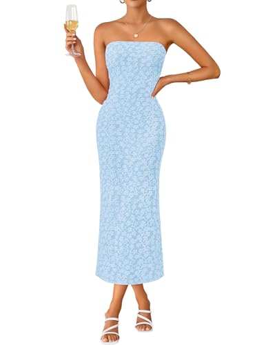 ZESICA Women's 2026 Summer Floral Strapless Bodycon Midi Dress Off Shoulder...