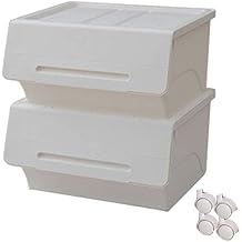 YAMAZEN Open Box With Lid, Storage Box 2 Pcs Clear Deep Wide