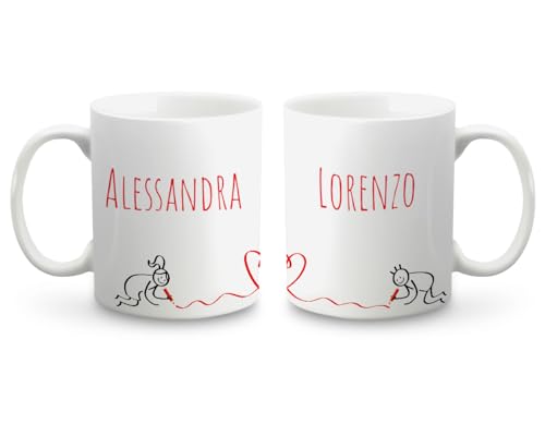 PHOTOCITY Coppia tazze lui e lei, set di tazze personalizzate con nomi - tazza 350ml da personalizzare Idea Regalo per San Valentino, Compleanno, Anniversario, Natale (Cuore Lei e Lui)