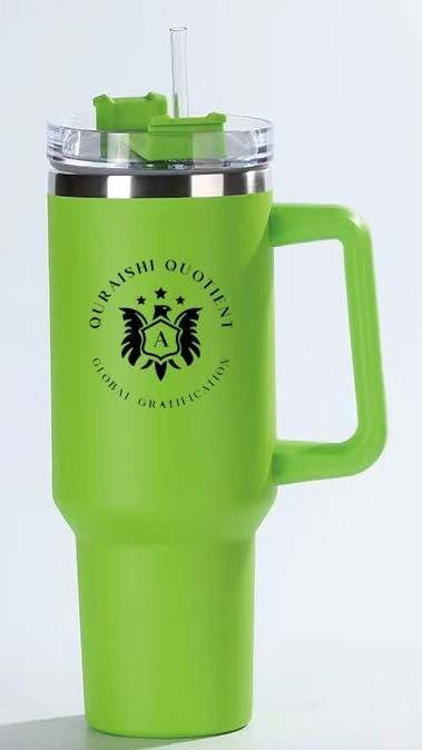 Vaso de acero inoxidable, 40oz, con asa, popote y tapa. (verde)