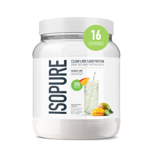 Image of Isopure Clear Whey Isolate Protein Powder, Lactose Free, Gluten Free, Naturally Flavored, Mango Lime, 20g Protein Per Serving, 14.1 Oz, 16 Servings (Packaging May Vary)